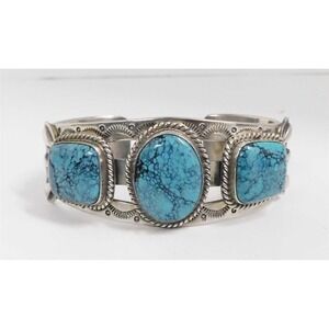 Running Bear Sterling .925 Silver Turquoise Cuff Bracelet 47.87g
